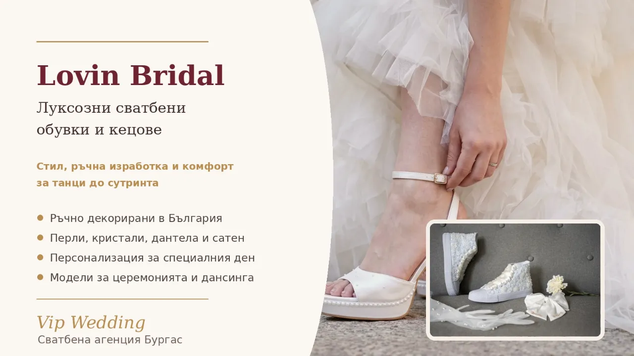 Lovin Bridal – луксозни сватбени обувки и кецове, може да намерите онлайн и в офиса на vip Wedding - сватбена агенция Бургас